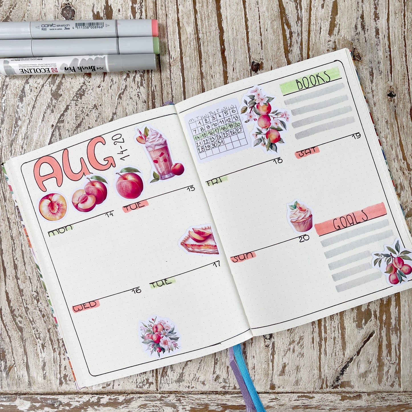 Zoete perzikstickers Zomerfruitplannerstickers