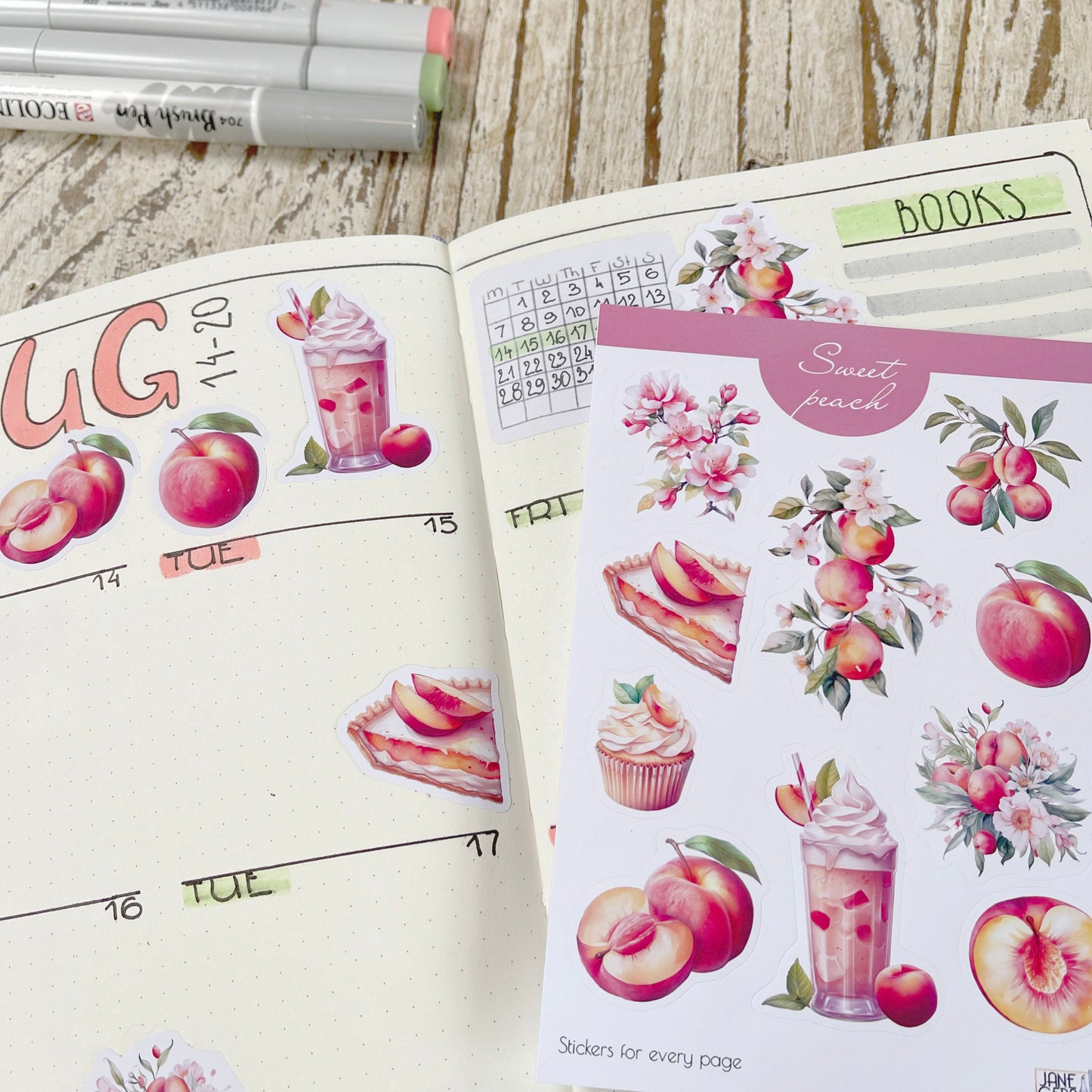 Zoete perzikstickers Zomerfruitplannerstickers