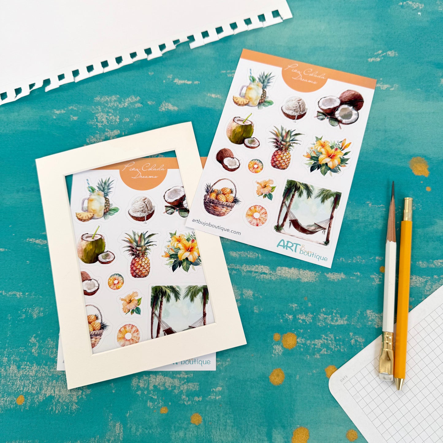 Pina Colada Dreams Decorative Sticker Sheet – Aesthetic Planner & Journal Stickers