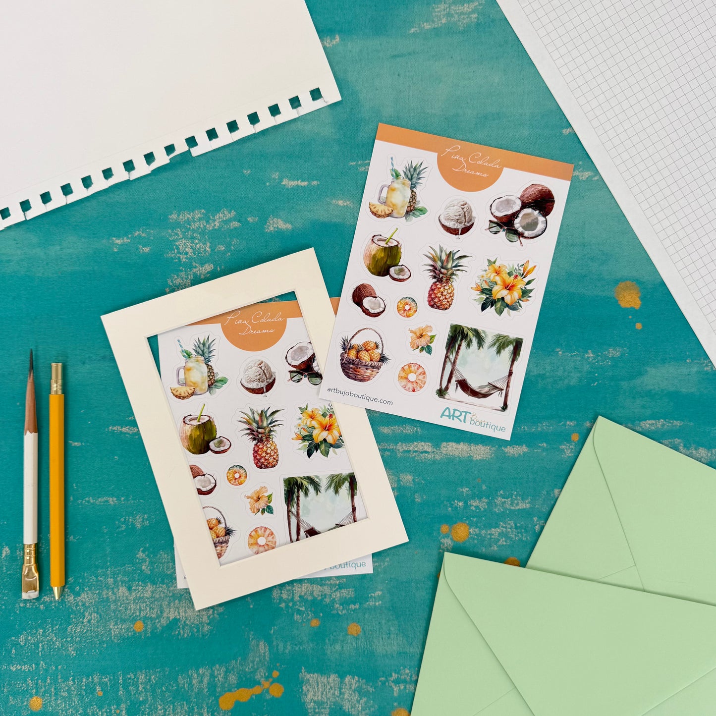 Pina Colada Dreams Decorative Sticker Sheet – Aesthetic Planner & Journal Stickers