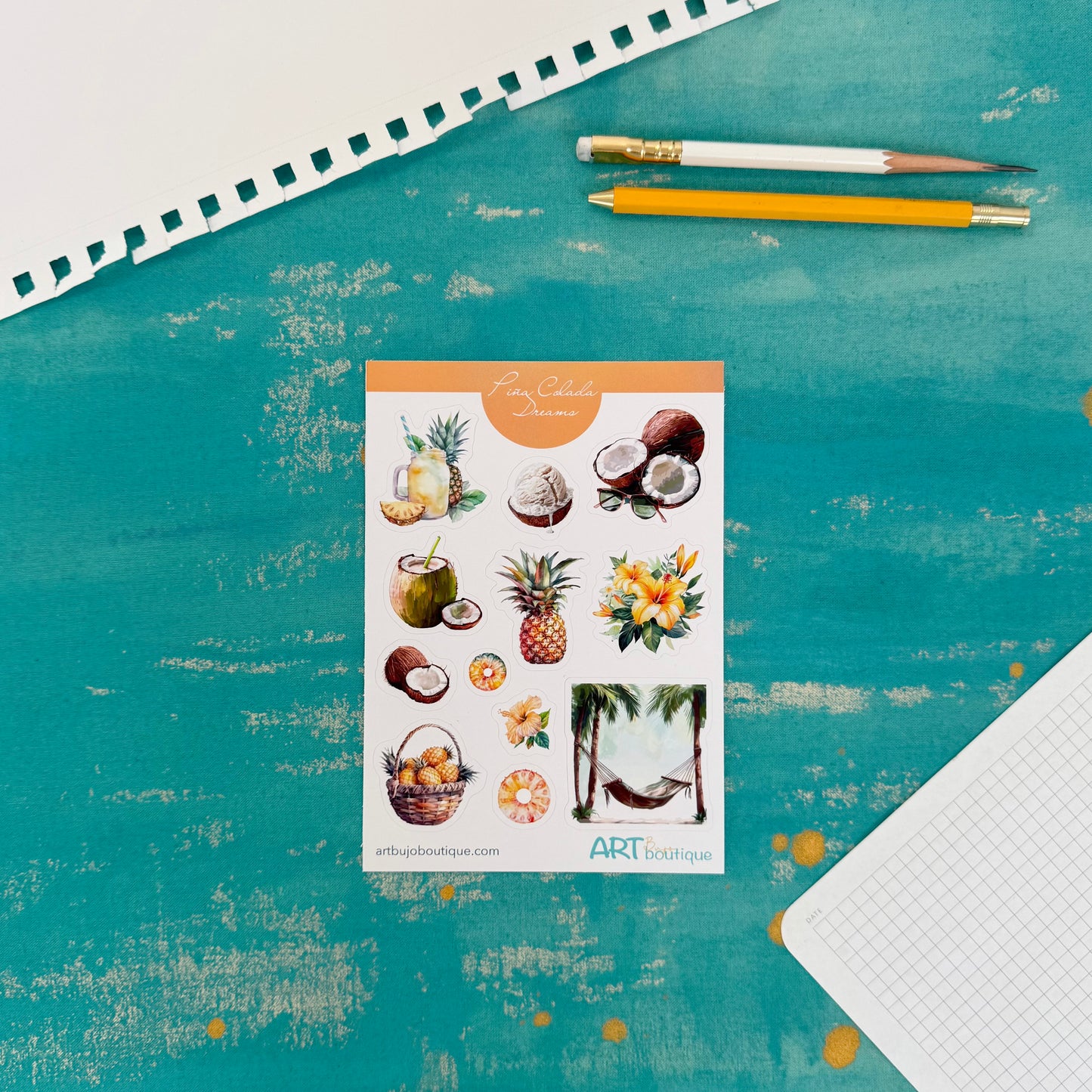Pina Colada Dreams Decorative Sticker Sheet – Aesthetic Planner & Journal Stickers