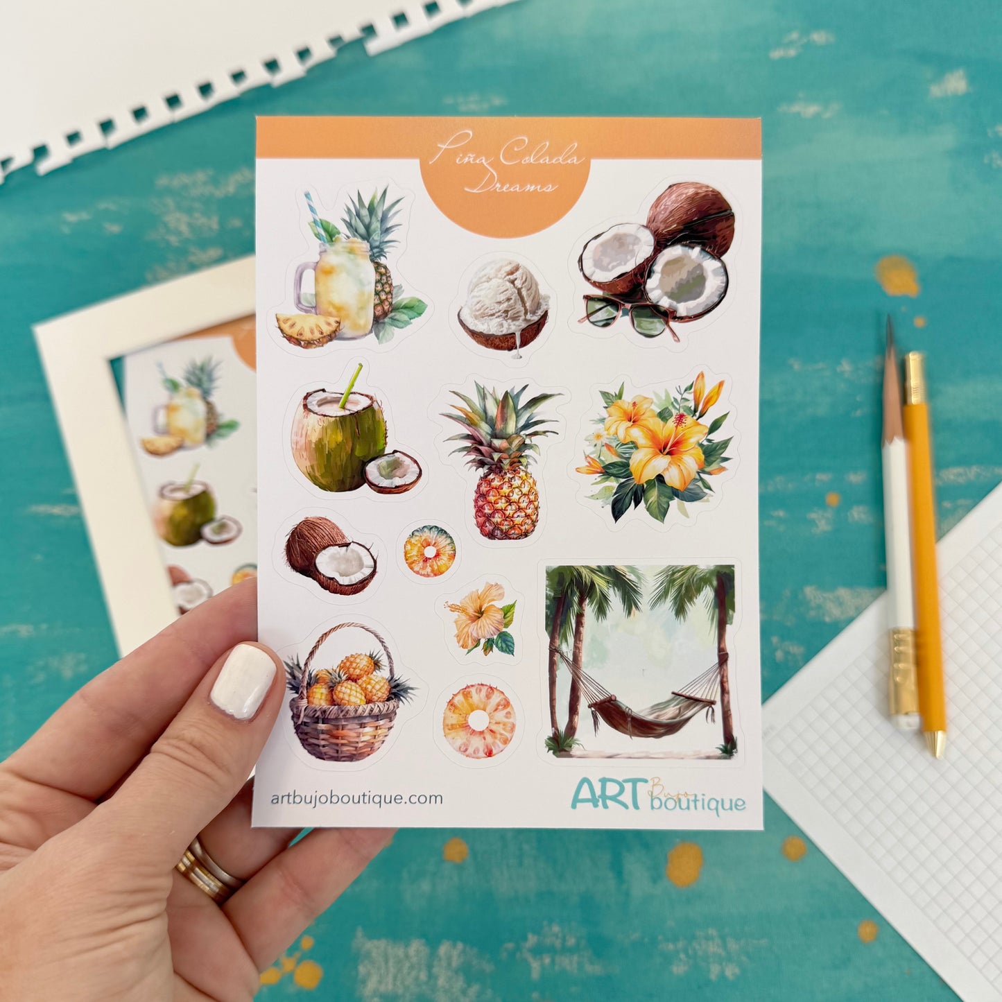 Pina Colada Dreams Decorative Sticker Sheet – Aesthetic Planner & Journal Stickers