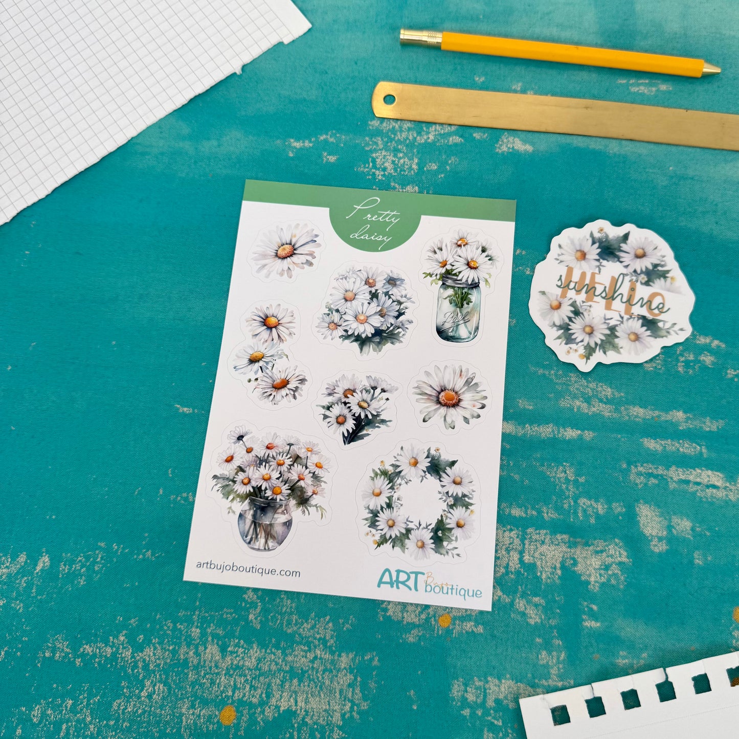 Pretty Daisy Decorative Sticker Sheet – Aesthetic Planner & Journal Stickers