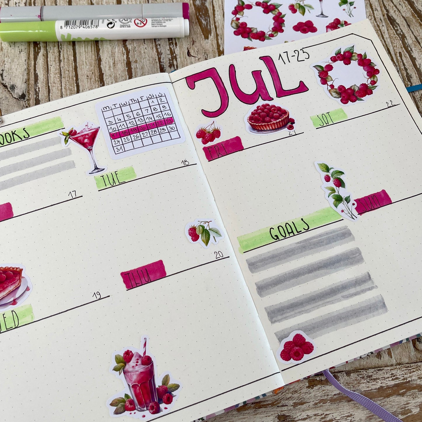 Raspberry planner stickers Zomer bujo stickervel