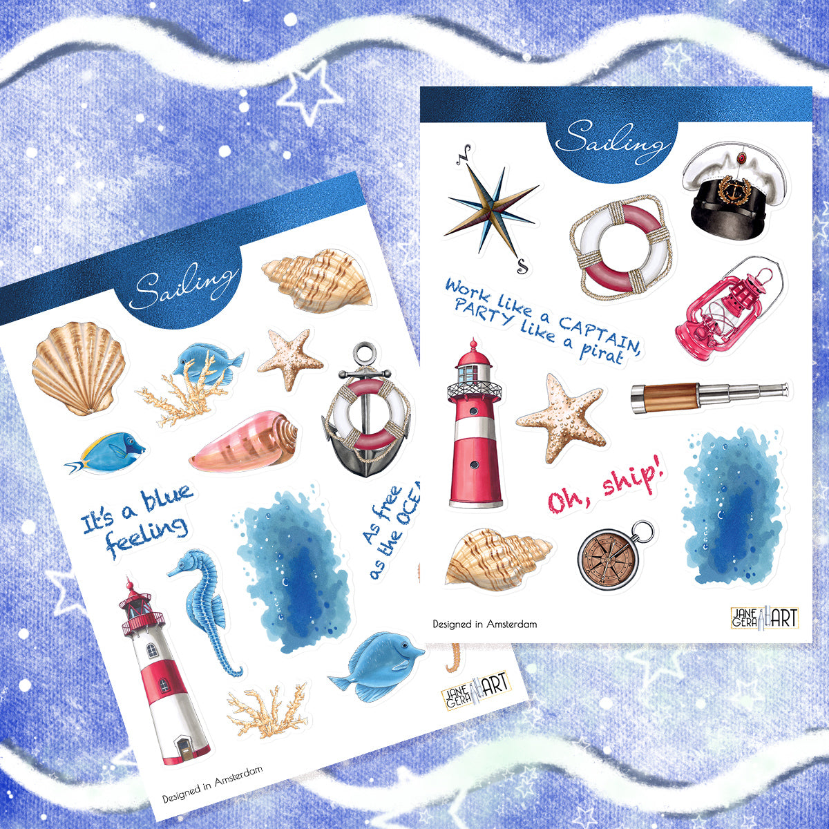 Sailing the Ocean Sticker Sheet Set of 2