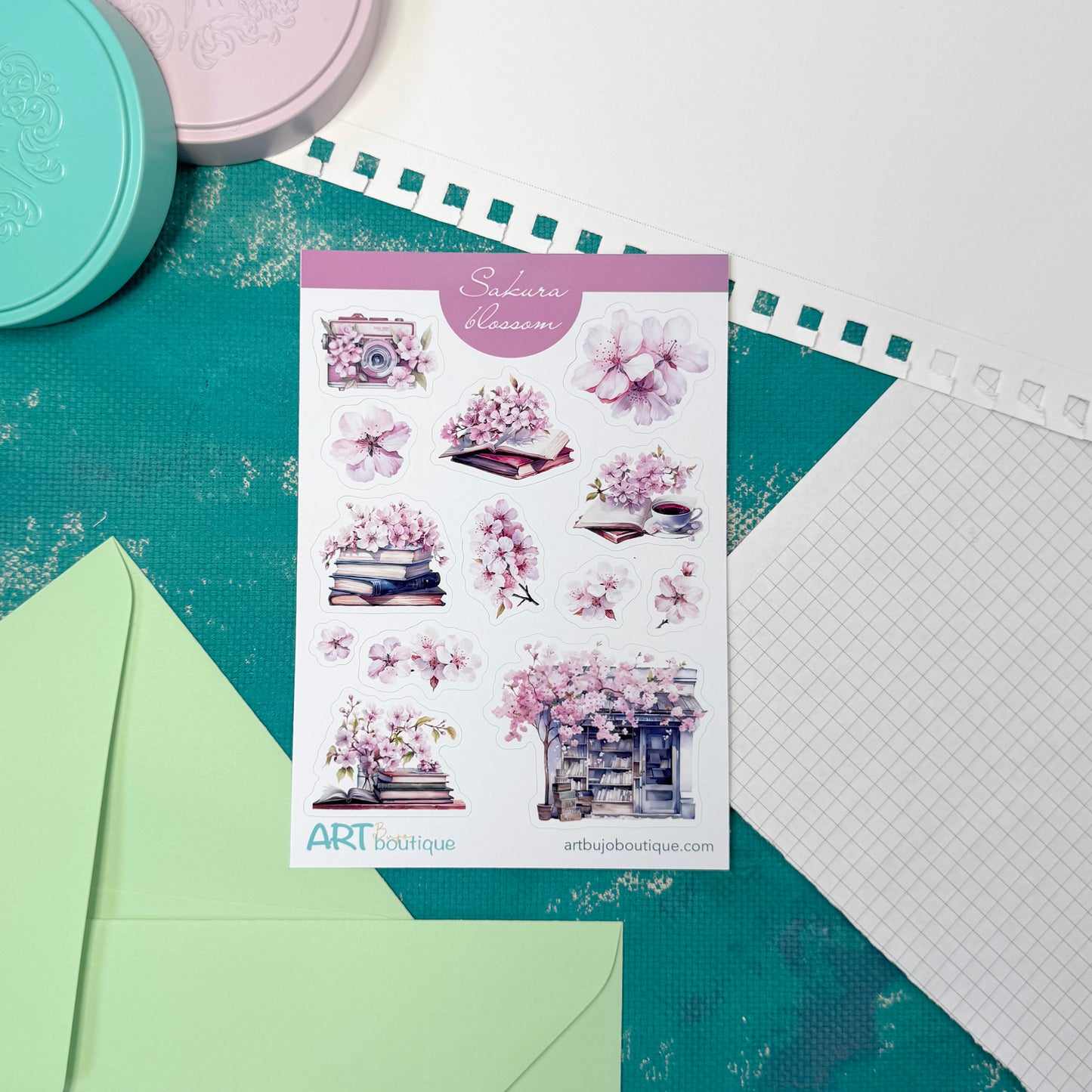Sakura Blossom Decorative Sticker Sheet – Aesthetic Planner & Journal Stickers