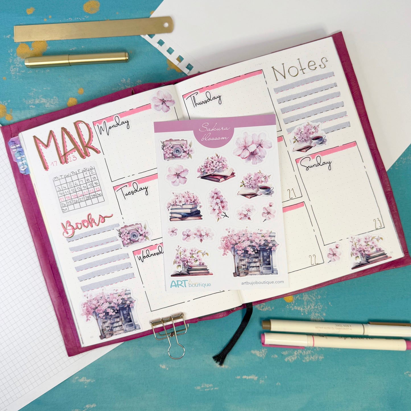 Sakura Blossom Decorative Sticker Sheet – Aesthetic Planner & Journal Stickers