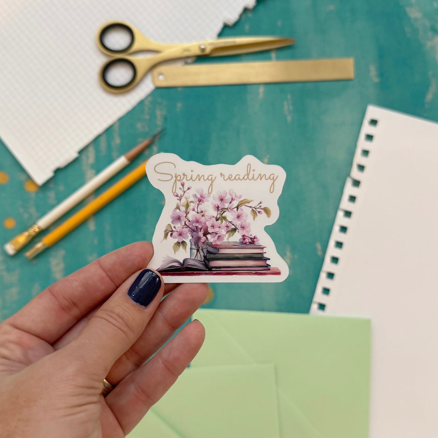 Spring Reading Vinyl Sticker – Durable Sticker for Laptop, Water Bottle, Notebook