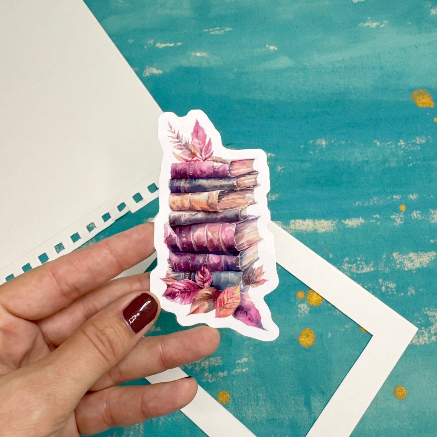 Autumn Library Stack of Books Vinyl Sticker | Vintage Book Lover Design