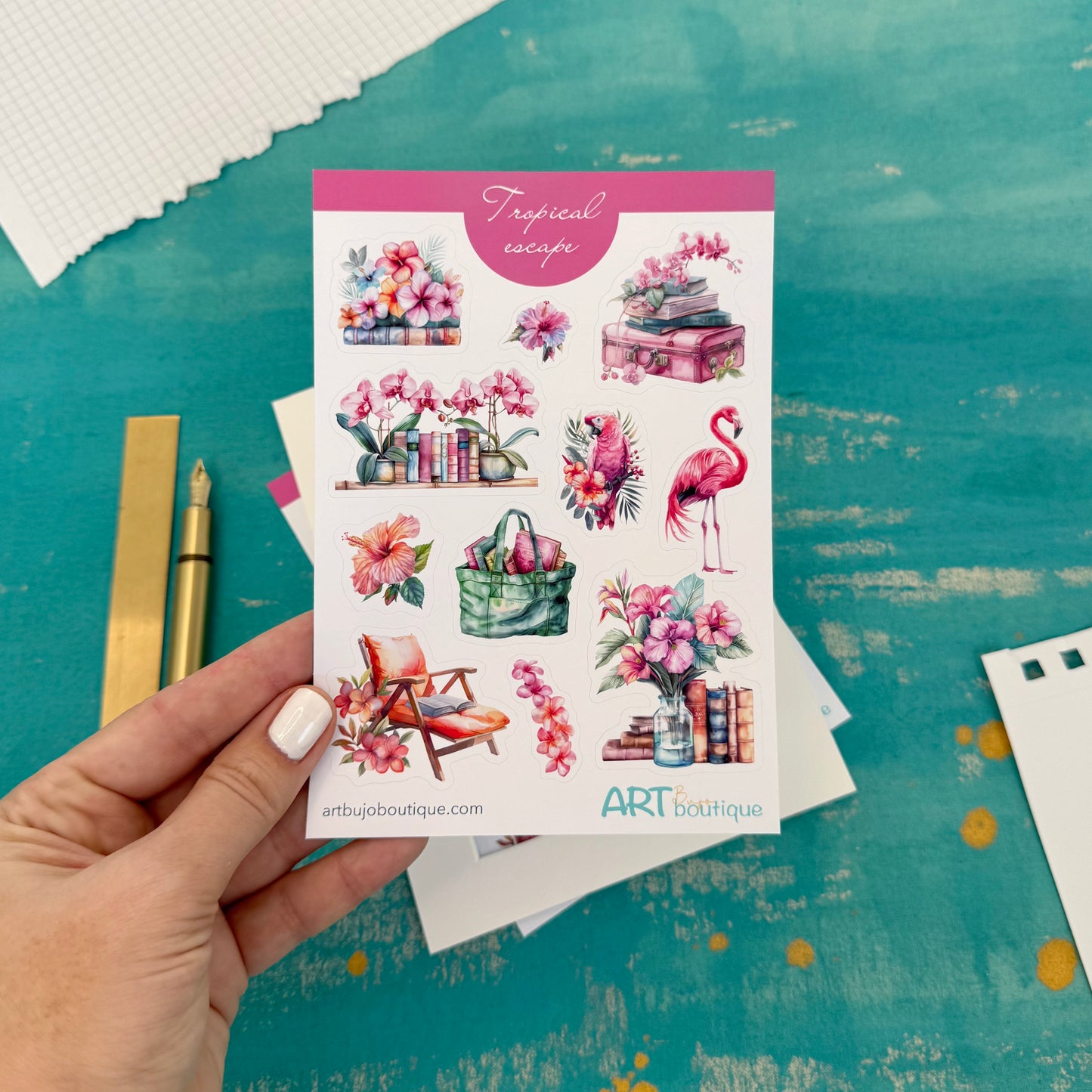Tropical Escape Decorative Sticker Sheet – Aesthetic Planner & Journal Stickers