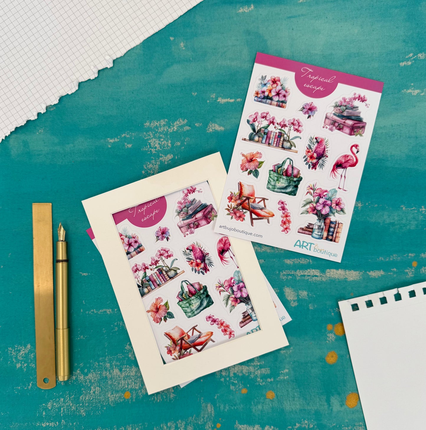 Tropical Escape Decorative Sticker Sheet – Aesthetic Planner & Journal Stickers