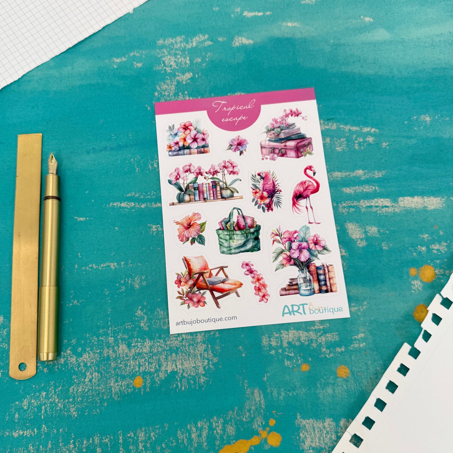 Tropical Escape Decorative Sticker Sheet – Aesthetic Planner & Journal Stickers