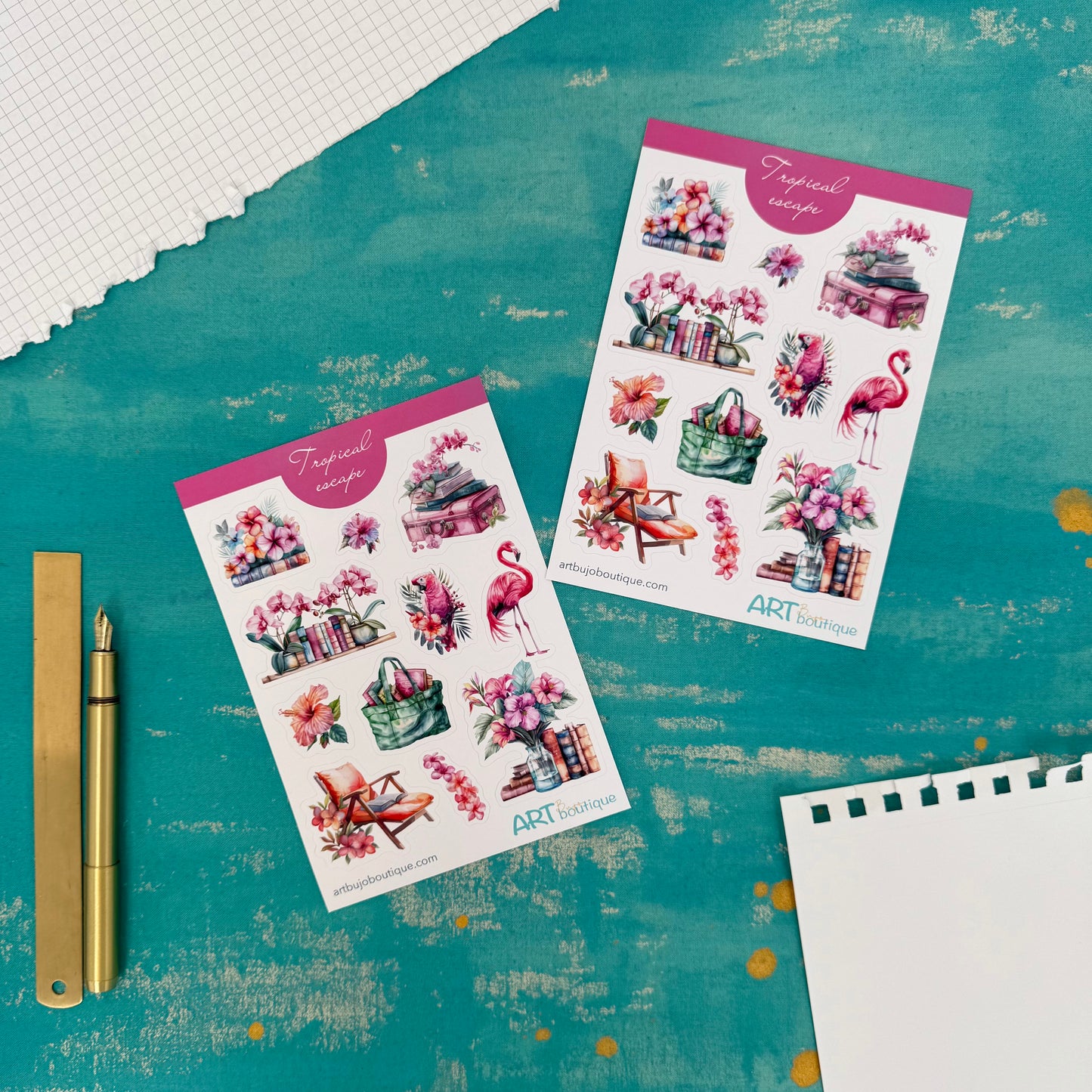 Tropical Escape Decorative Sticker Sheet – Aesthetic Planner & Journal Stickers