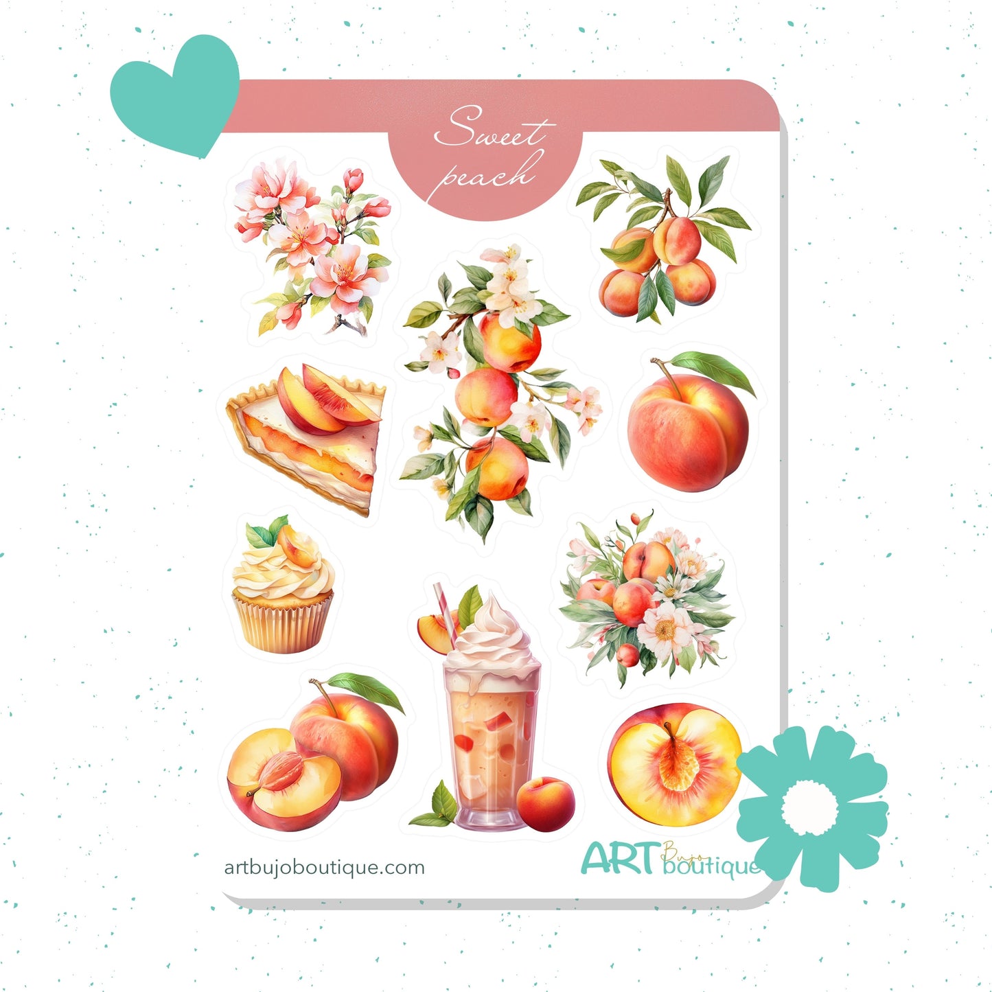 Zoete perzikstickers Zomerfruitplannerstickers
