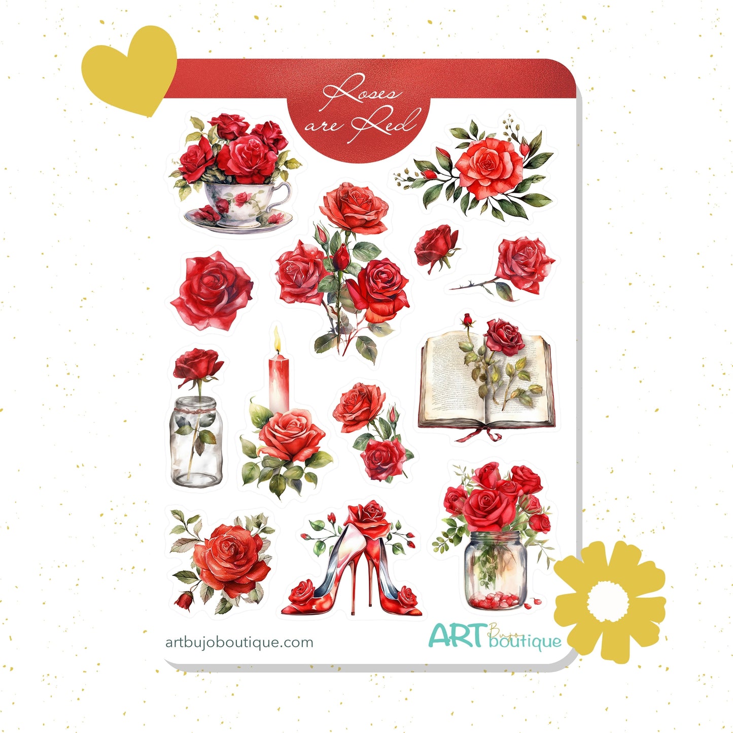 Rode rozen stickers bujo stickervel Bloemenstickers