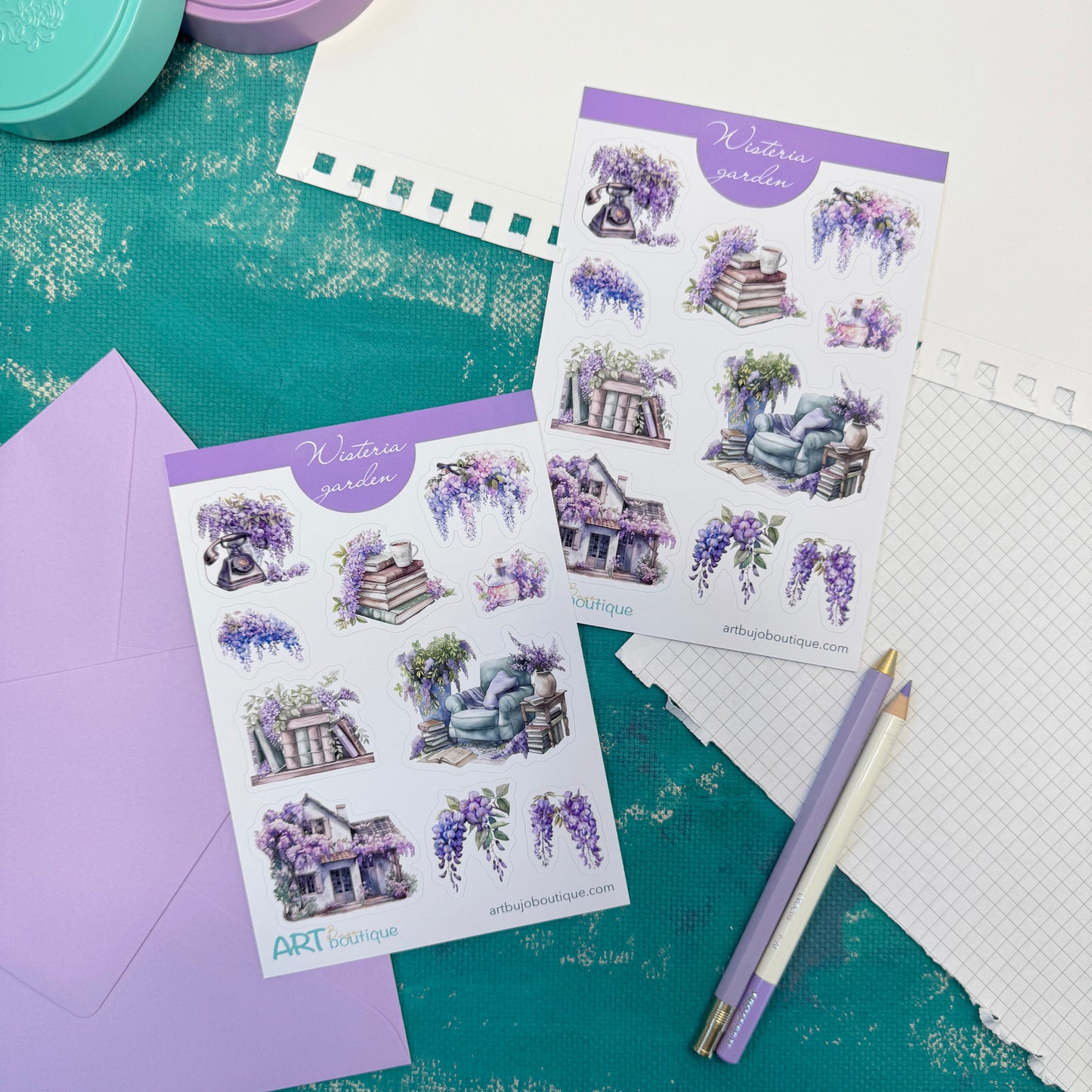 Wisteria Garden Decorative Sticker Sheet – Aesthetic Planner & Journal Stickers