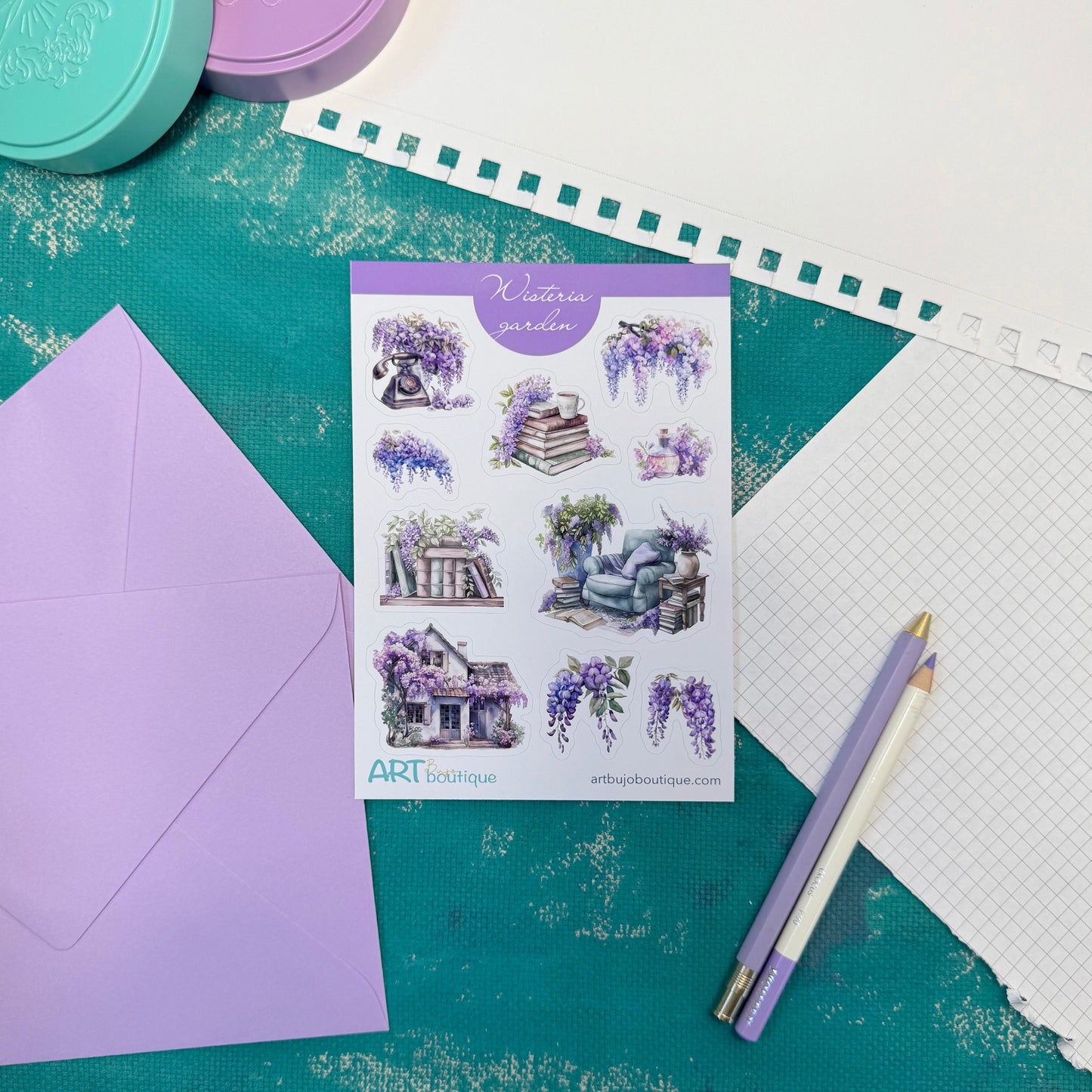Wisteria Garden Decorative Sticker Sheet – Aesthetic Planner & Journal Stickers