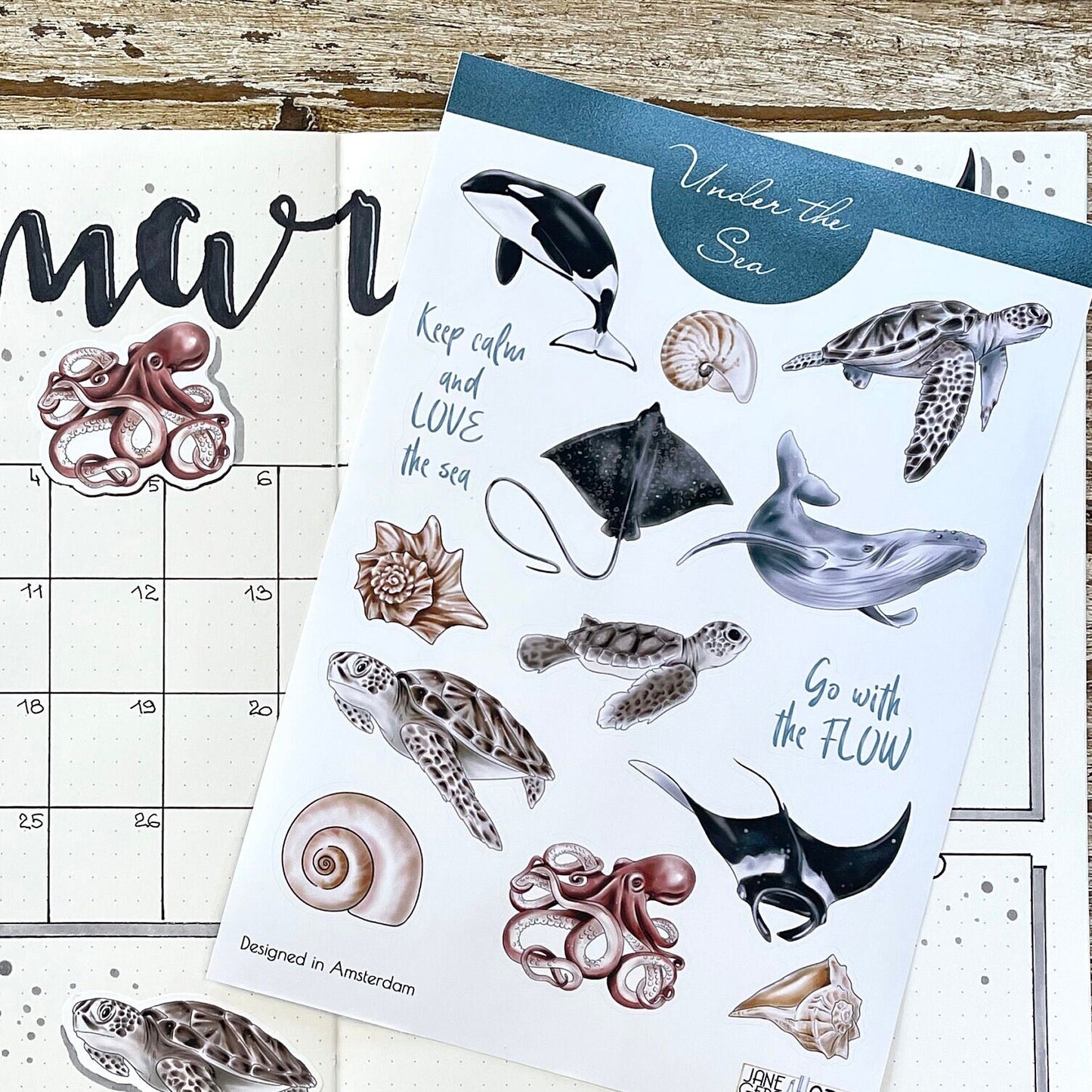 Bujo stickervel met oceaandieren