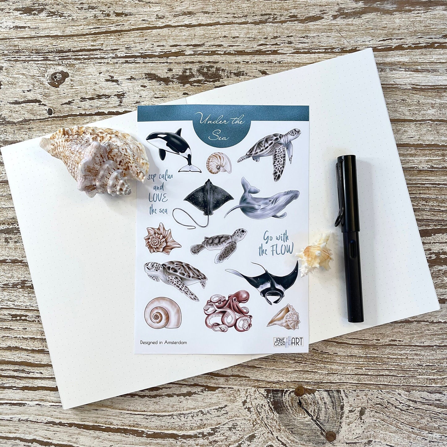 Bujo stickervel met oceaandieren