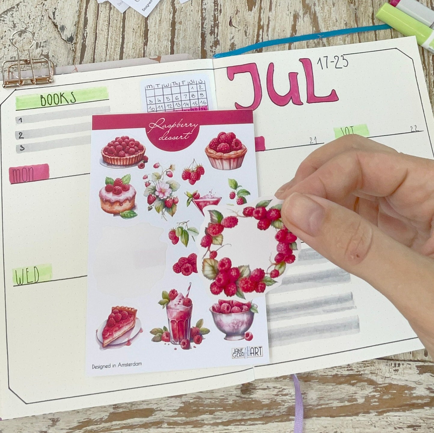 Raspberry planner stickers Zomer bujo stickervel