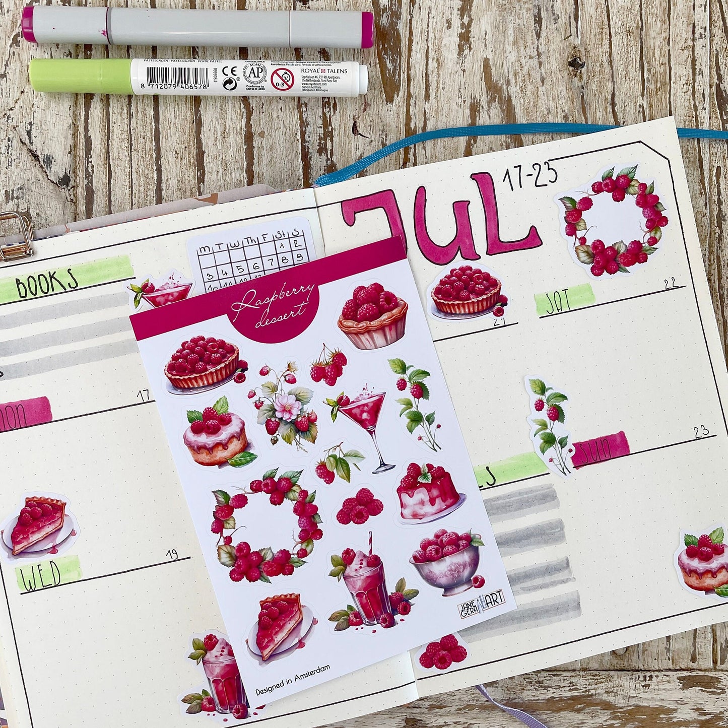 Raspberry planner stickers Zomer bujo stickervel