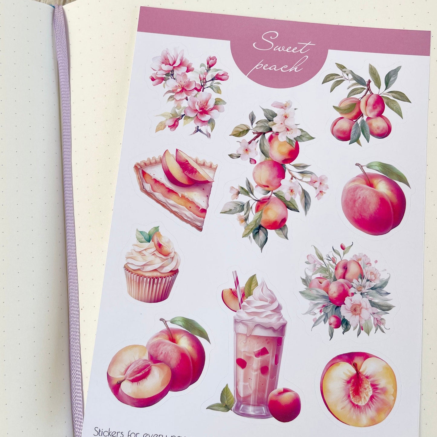 Zoete perzikstickers Zomerfruitplannerstickers