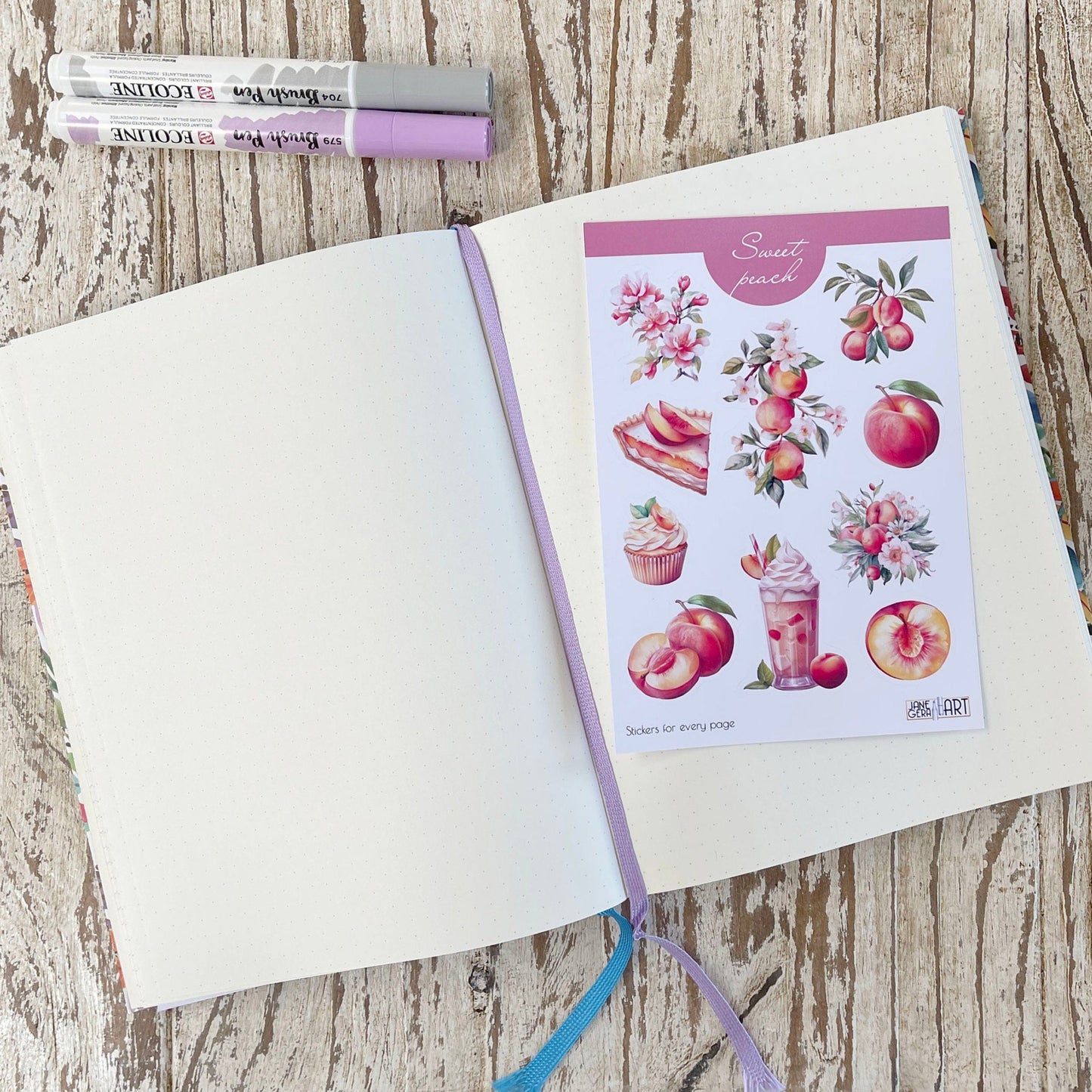 Zoete perzikstickers Zomerfruitplannerstickers