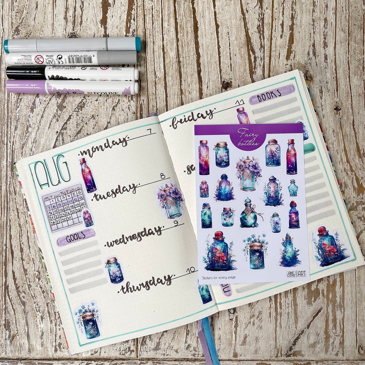 Plannerstickers voor sprookjesflessen Magische bujo-stickers