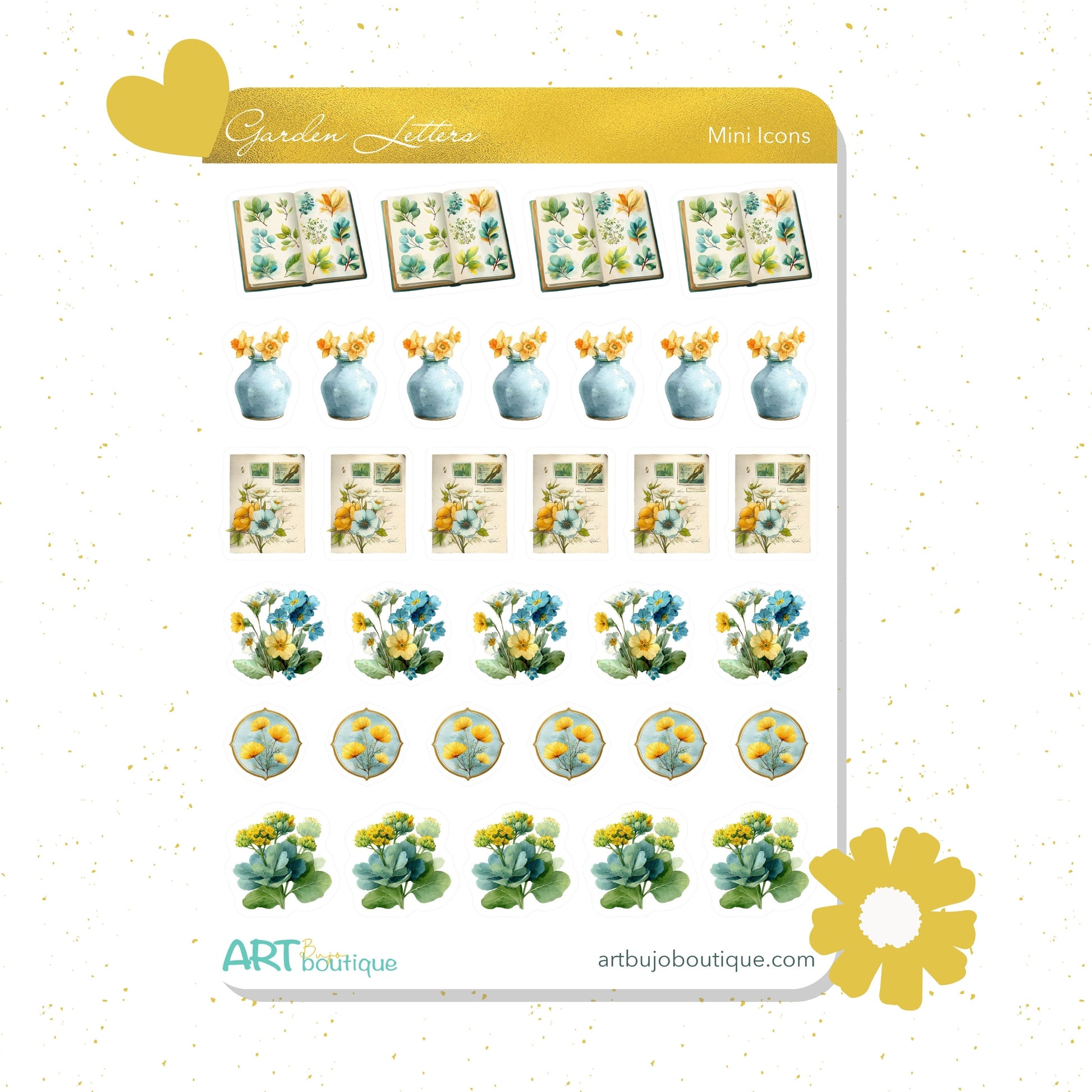 Sheet of decorative stickers with floral designs on a white background