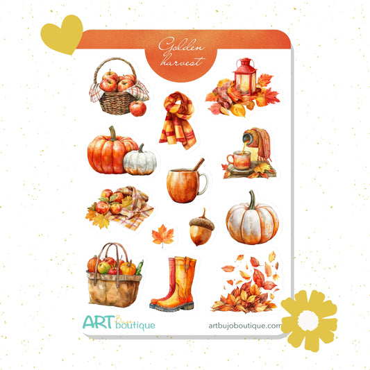 Golden Harvest Decorative Sticker Sheet | Pumpkins, Leaves & Cozy Fall Art