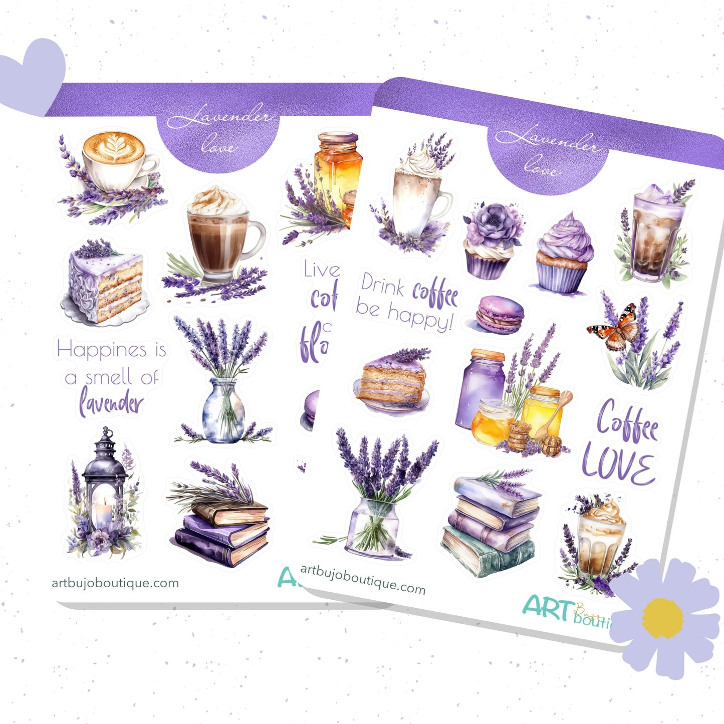 Lavender coffee stickers Summer sticker set