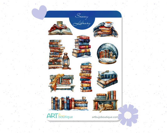 Snowy Library Decorative Sticker Sheet