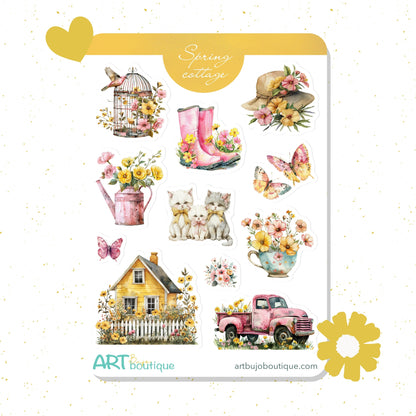 Spring Cottage Decorative Sticker Sheet – Aesthetic Planner & Journal Stickers