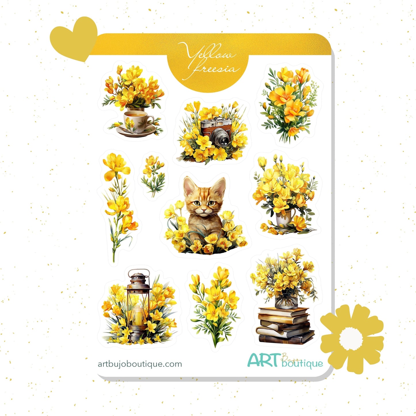 Yellow Freesia bujo stickers Fall flowers planner stickers