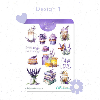 Lavender coffee stickers Summer sticker set