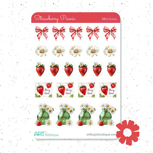 Strawberry Picnic Mini Icons Cute Summer Fruit Stickers