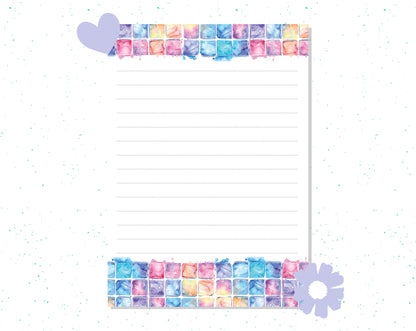 Dreamy A6 Lined Notepad Watercolor Tile Journal Pad, Pastel Watercolor Stationery