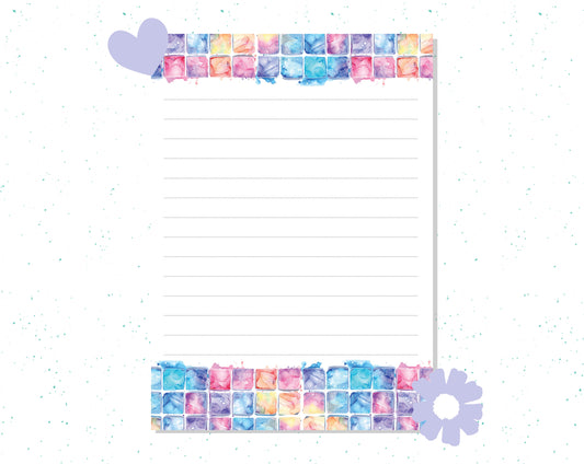 Dreamy A6 Lined Notepad Watercolor Tile Journal Pad, Pastel Watercolor Stationery