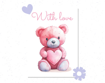 With Love Valentine’s Day Card Cute Teddy Bear Design