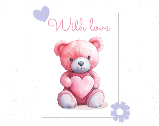 With Love Valentine’s Day Card Cute Teddy Bear Design