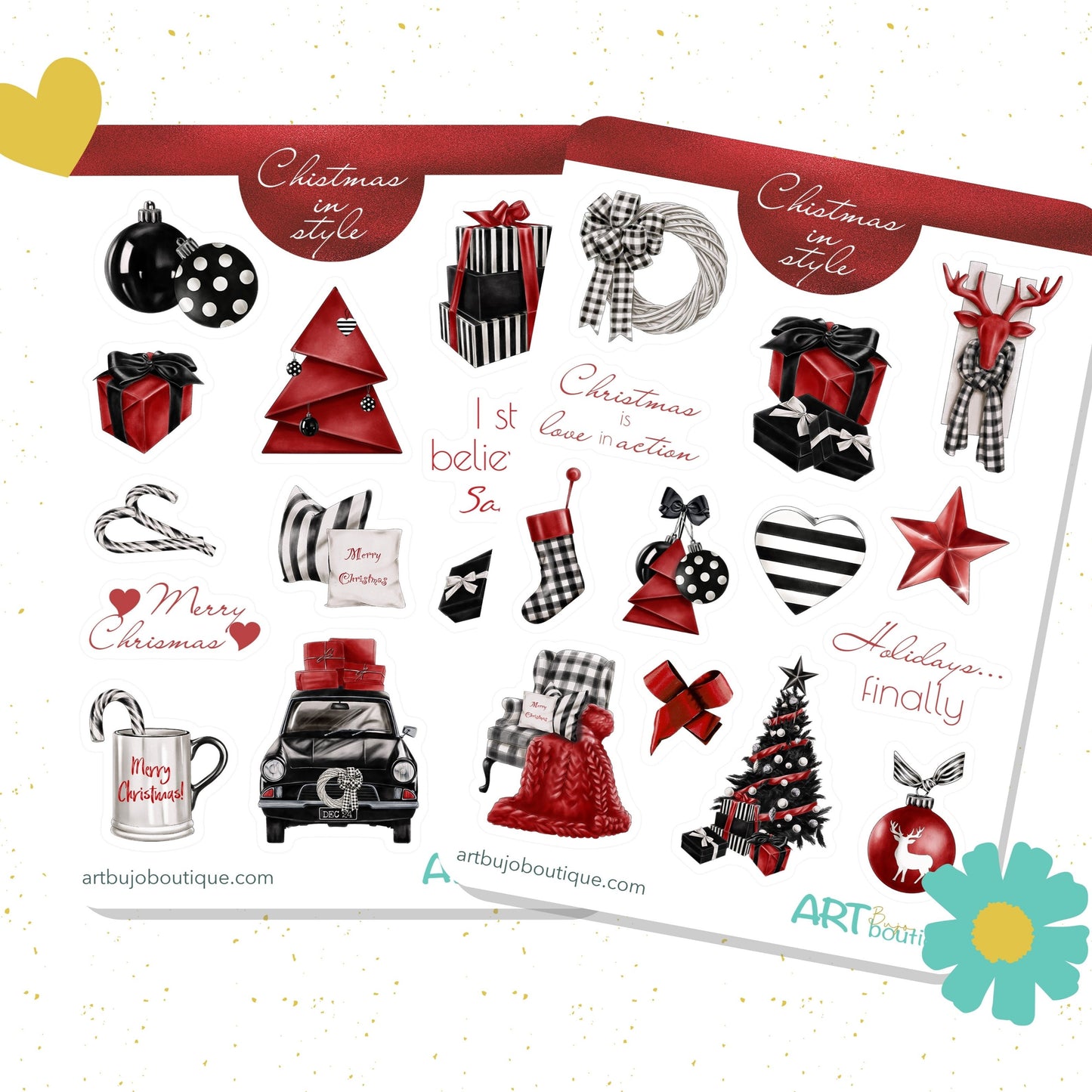 Stijlvolle kerstbujo-stickerset