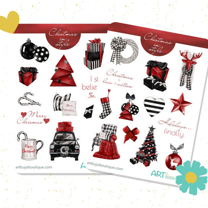 Stylish Christmas bujo sticker set