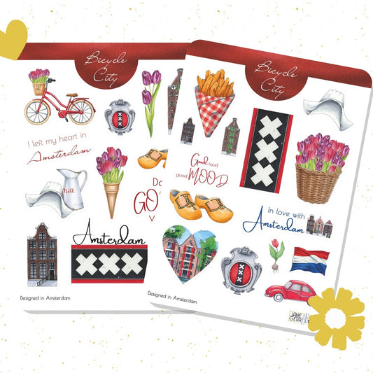 Amsterdam Hand drawn illustrations Sticker Set
