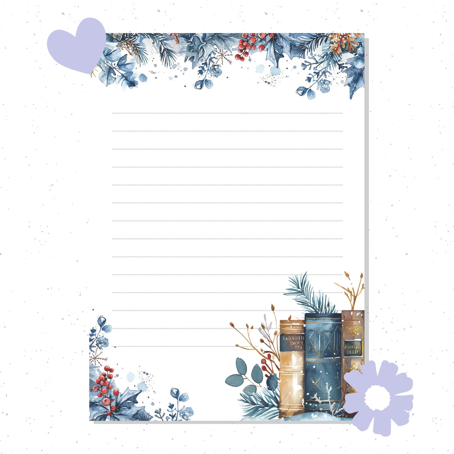 Decorative notepad with floral designs and stationery items on a white background