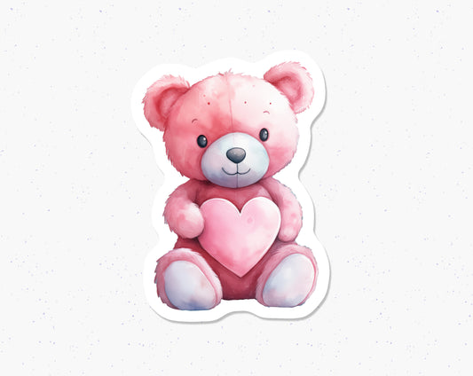 Pink Teddy Bear Vinyl Sticker Romantic Valentine's Day Design