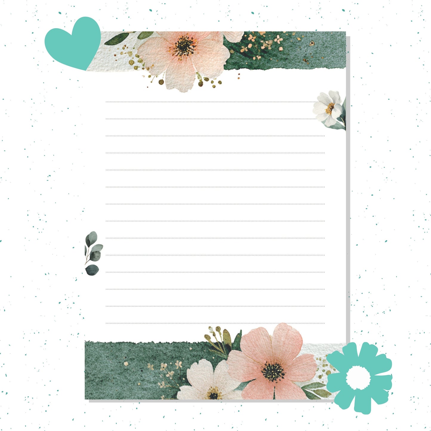 Floral-themed notepad with decorative borders on a white background