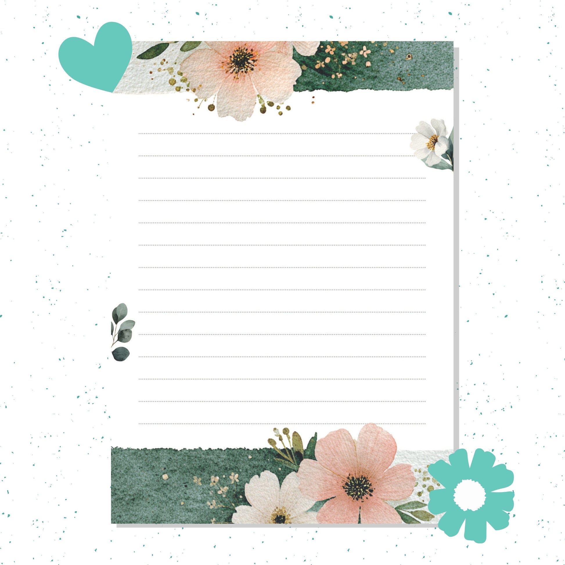 Floral-themed notepad with decorative borders on a white background
