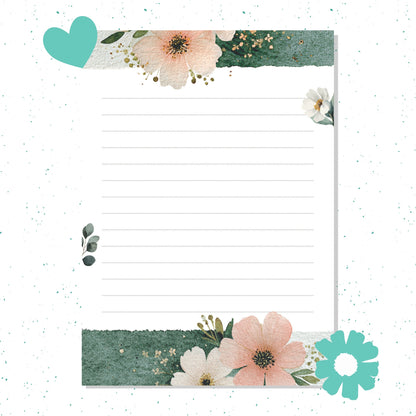 Floral-themed notepad with decorative borders on a white background