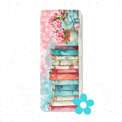Bookmark with floral and book design on a white background