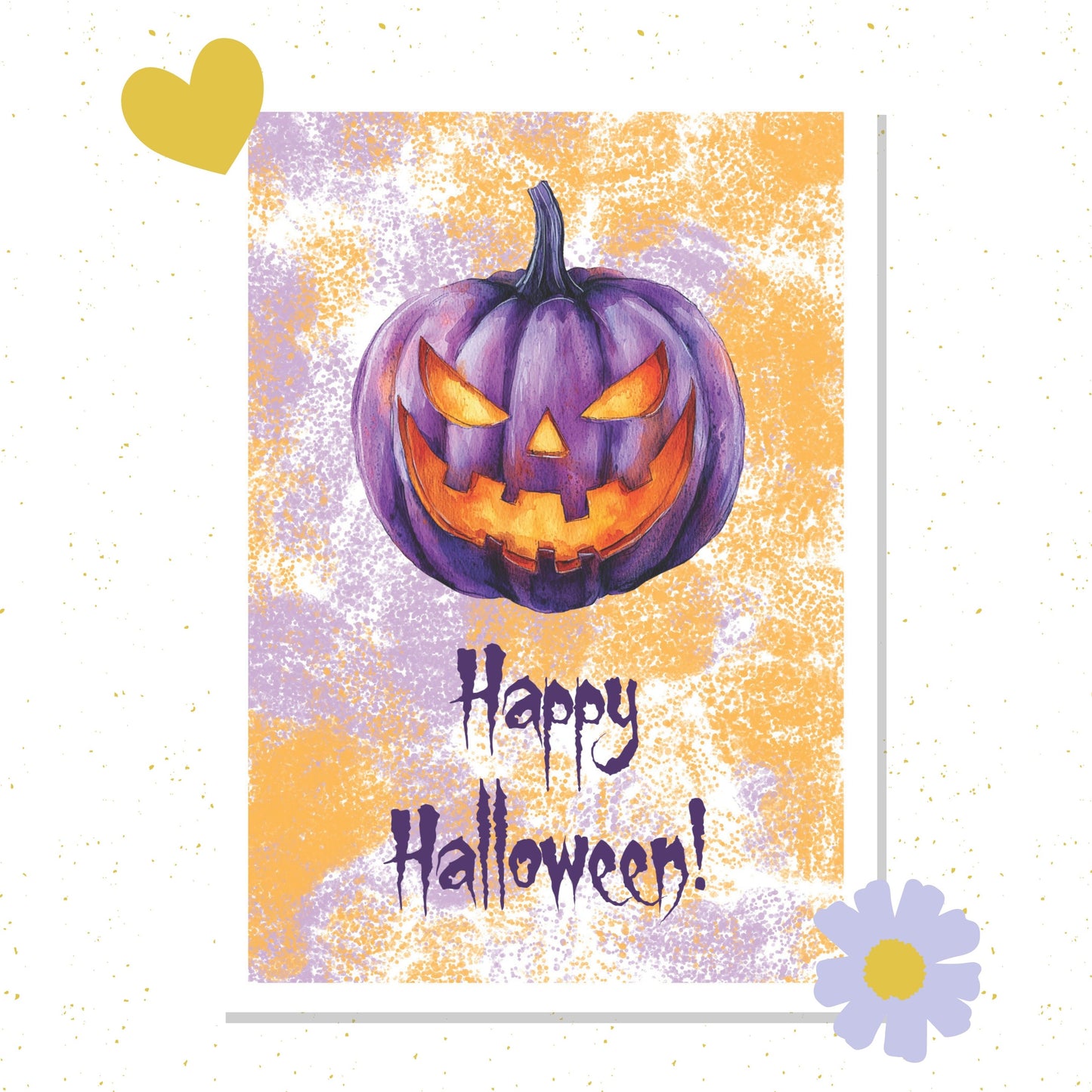 halloween card, pumpkin postcard, purple pumpkin